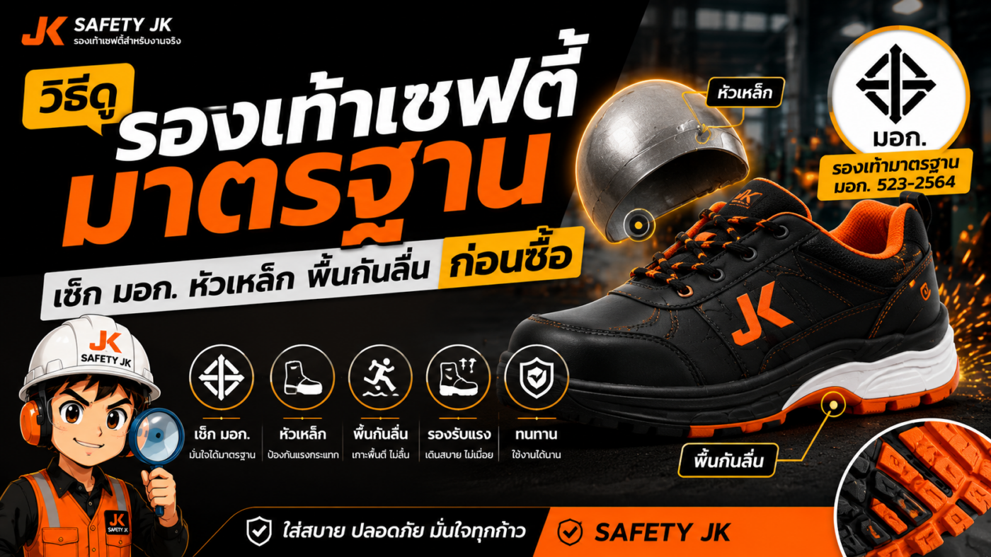 วิธีดูรองเท้าเซฟตี้มาตรฐาน เช็ก มอก. หัวเหล็ก พื้นกันลื่น และคุณสมบัติรองเท้าเซฟตี้ก่อนซื้อ สำหรับงานโรงงานและคลังสินค้า