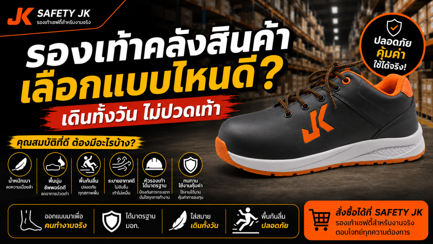 รองเท้าเซฟตี้ คลังสินค้า เลือกแบบไหนดี? เดินทั้งวันไม่ปวดเท้า